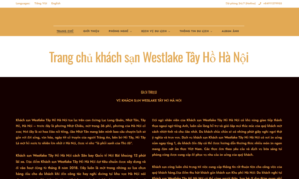 Thiết Kế Web – Khách Sạn Westlake Tây Hồ Hà Nội